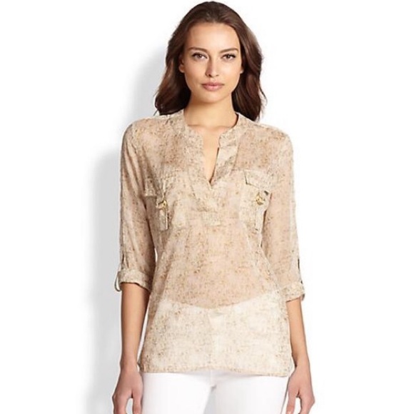 DVF 100% Silk ‘Danielle’ Crepe Blouse Roll Tab Long Sleeve Sheer Large - Picture 11 of 12